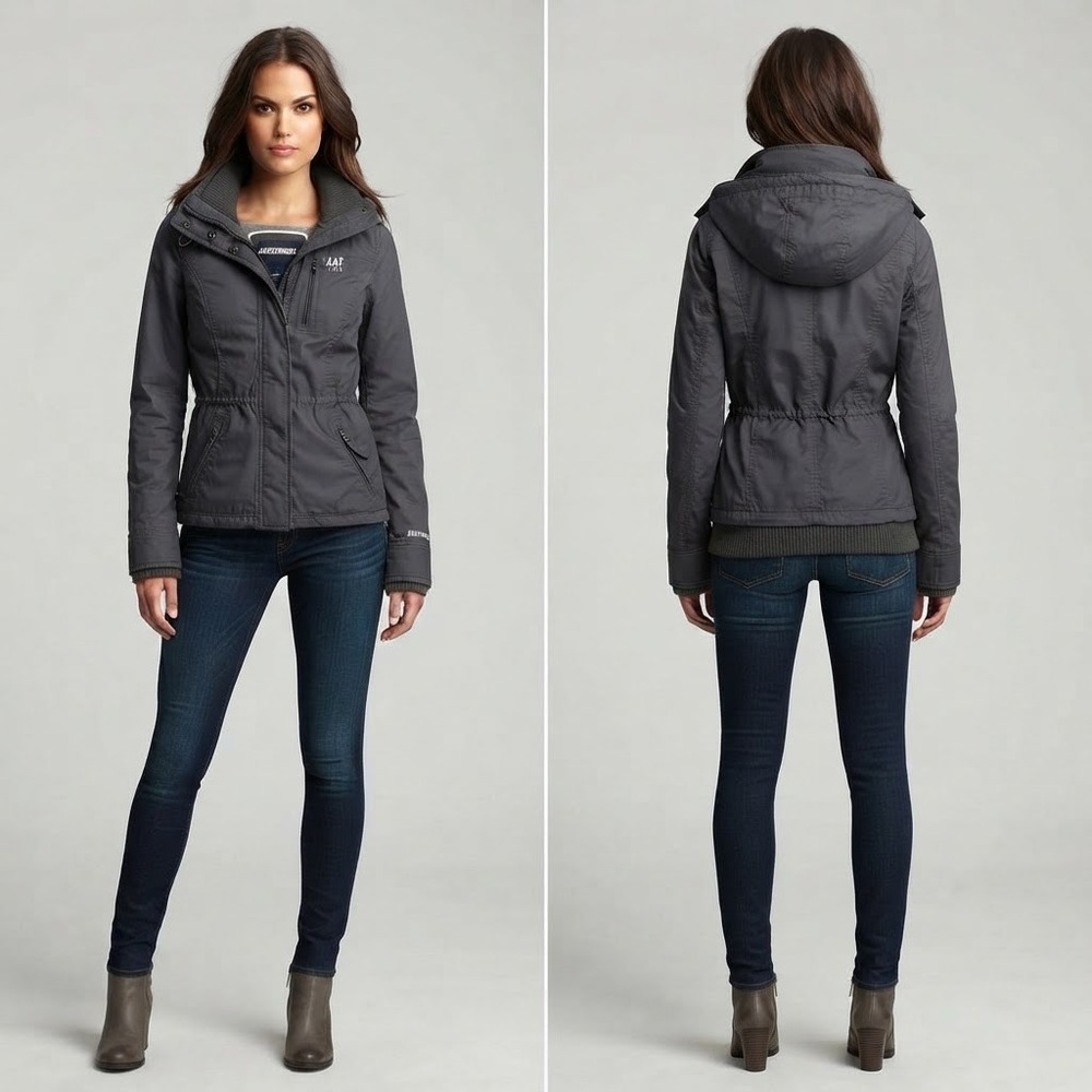 Abercrombie & Fitch All-Season Weather Warrior Womens Jacket Gray Hooded Medium